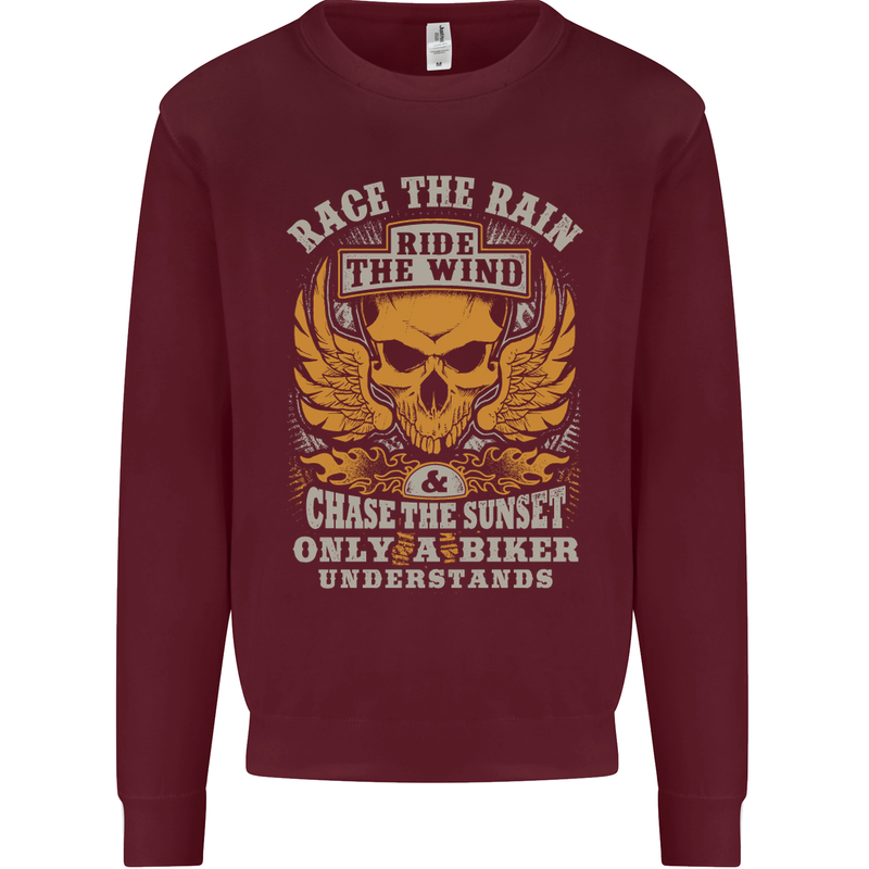 Race the Wind Motorbike Motorcycle Biker Kids Sweatshirt Jumper Maroon