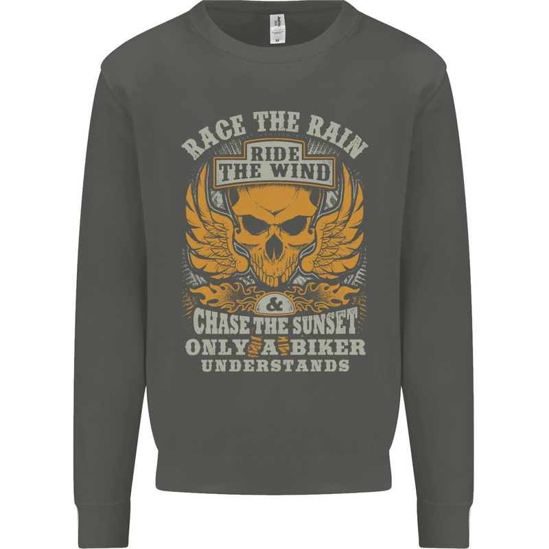 Race the Wind Motorbike Motorcycle Biker Kids Sweatshirt Jumper Storm Grey