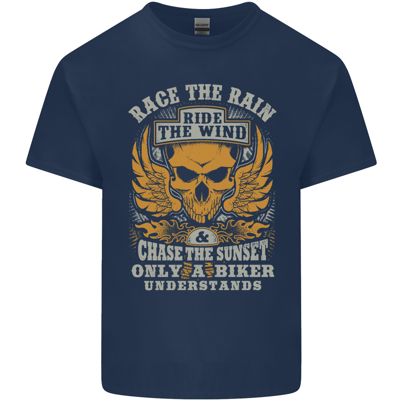 Race the Wind Motorbike Motorcycle Biker Kids T-Shirt Childrens Navy Blue