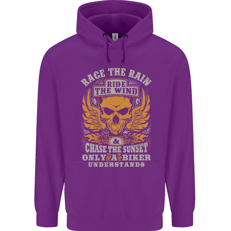 Race the Wind Motorbike Motorcycle Biker Mens 80% Cotton Hoodie Purple