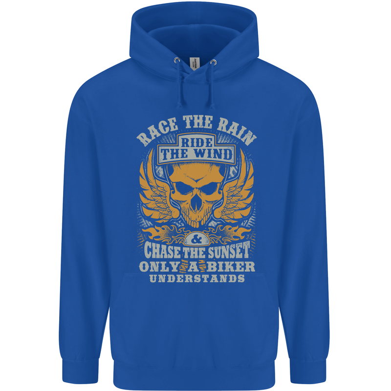 Race the Wind Motorbike Motorcycle Biker Mens 80% Cotton Hoodie Royal Blue