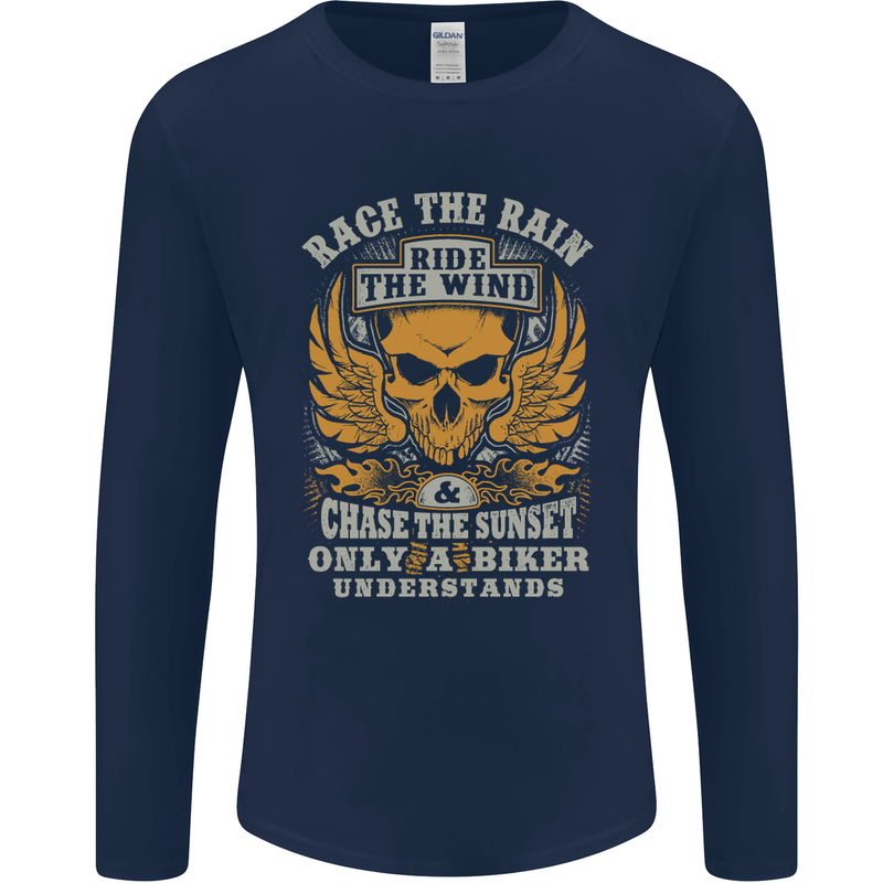 Race the Wind Motorbike Motorcycle Biker Mens Long Sleeve T-Shirt Navy Blue