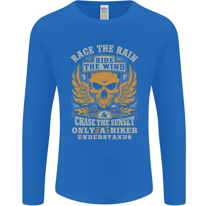 Race the Wind Motorbike Motorcycle Biker Mens Long Sleeve T-Shirt Royal Blue