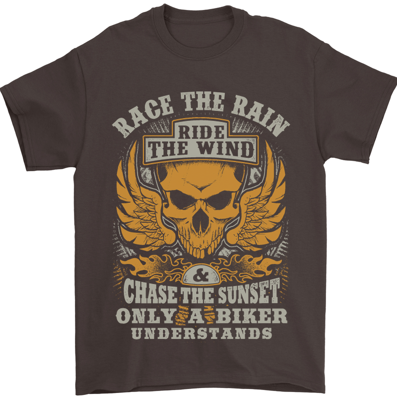 Race the Wind Motorbike Motorcycle Biker Mens T-Shirt Cotton Gildan Dark Chocolate