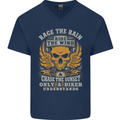 Race the Wind Motorbike Motorcycle Biker Mens V-Neck Cotton T-Shirt Navy Blue