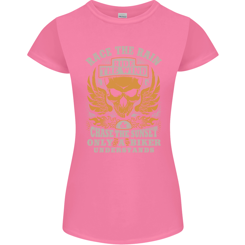 Race the Wind Motorbike Motorcycle Biker Womens Petite Cut T-Shirt Azalea