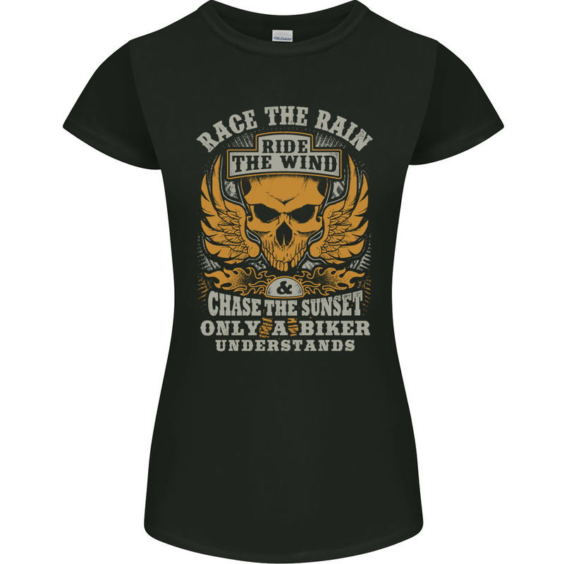 Race the Wind Motorbike Motorcycle Biker Womens Petite Cut T-Shirt Black