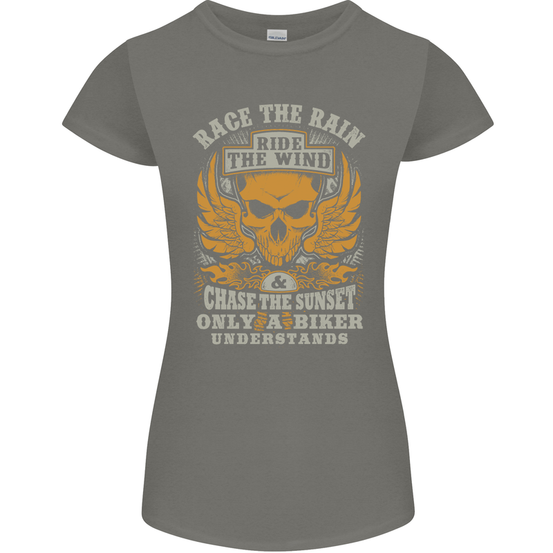 Race the Wind Motorbike Motorcycle Biker Womens Petite Cut T-Shirt Charcoal