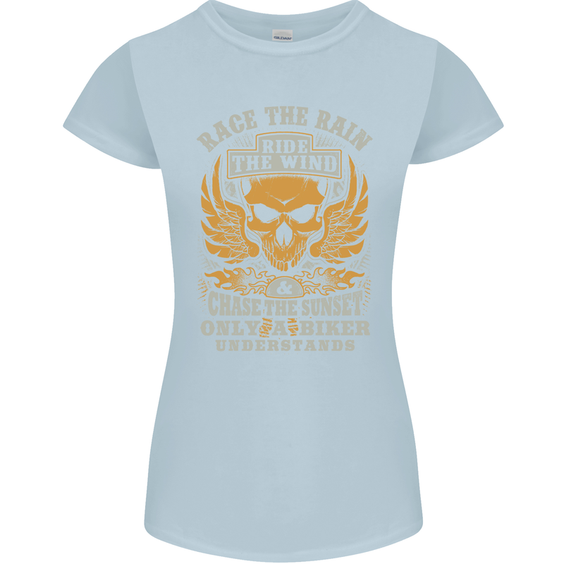 Race the Wind Motorbike Motorcycle Biker Womens Petite Cut T-Shirt Light Blue