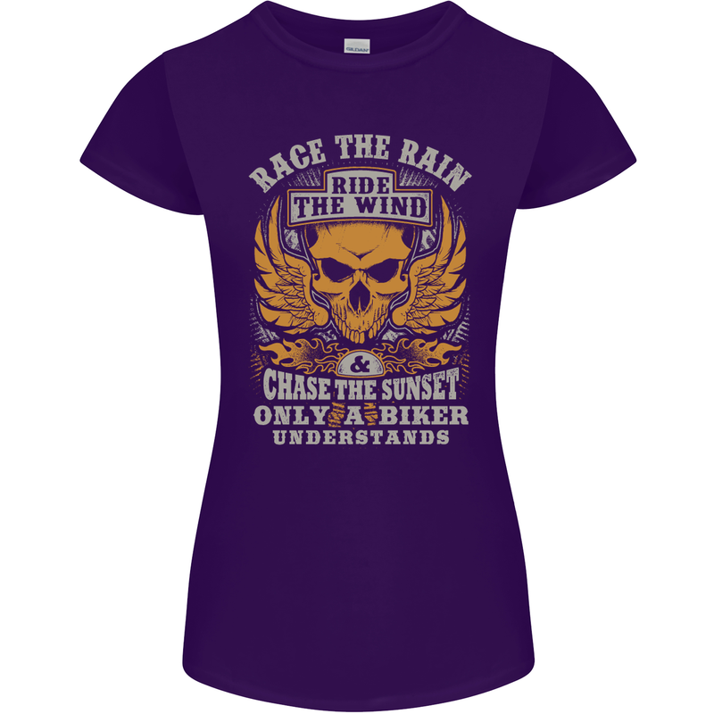 Race the Wind Motorbike Motorcycle Biker Womens Petite Cut T-Shirt Purple