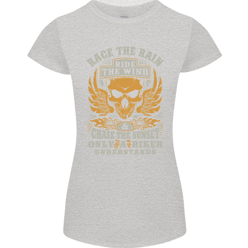 Race the Wind Motorbike Motorcycle Biker Womens Petite Cut T-Shirt Sports Grey