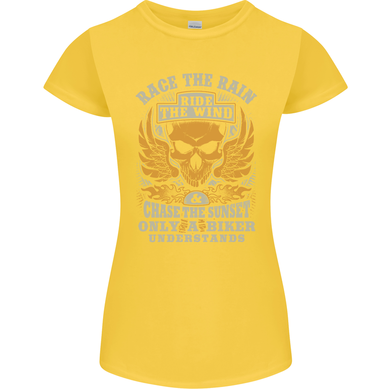 Race the Wind Motorbike Motorcycle Biker Womens Petite Cut T-Shirt Yellow