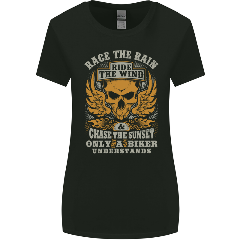 Race the Wind Motorbike Motorcycle Biker Womens Wider Cut T-Shirt Black