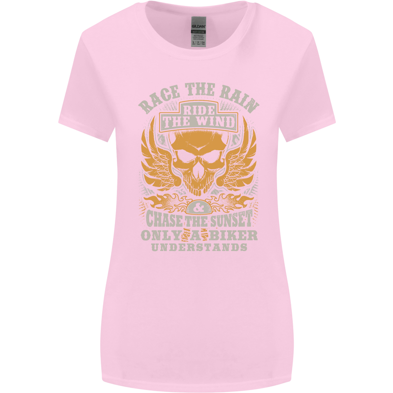 Race the Wind Motorbike Motorcycle Biker Womens Wider Cut T-Shirt Light Pink