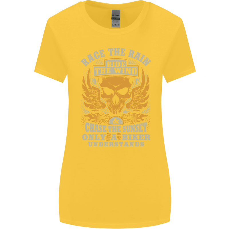 Race the Wind Motorbike Motorcycle Biker Womens Wider Cut T-Shirt Yellow