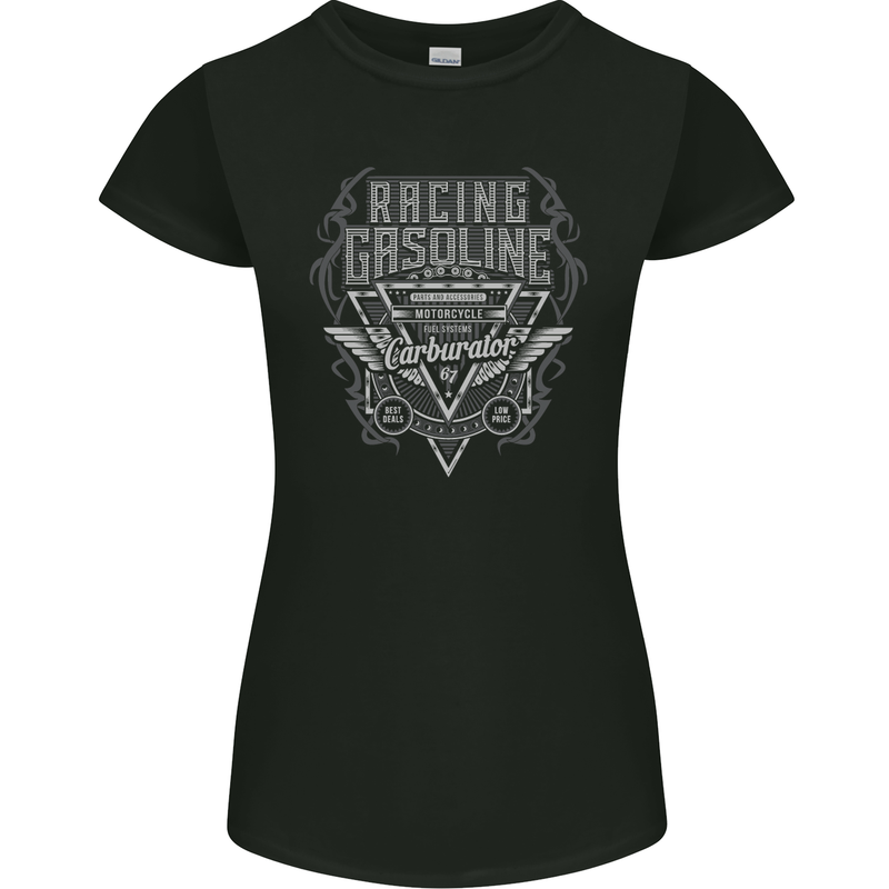Racing Gasoline Motorbike Motorcycle Womens Petite Cut T-Shirt Black