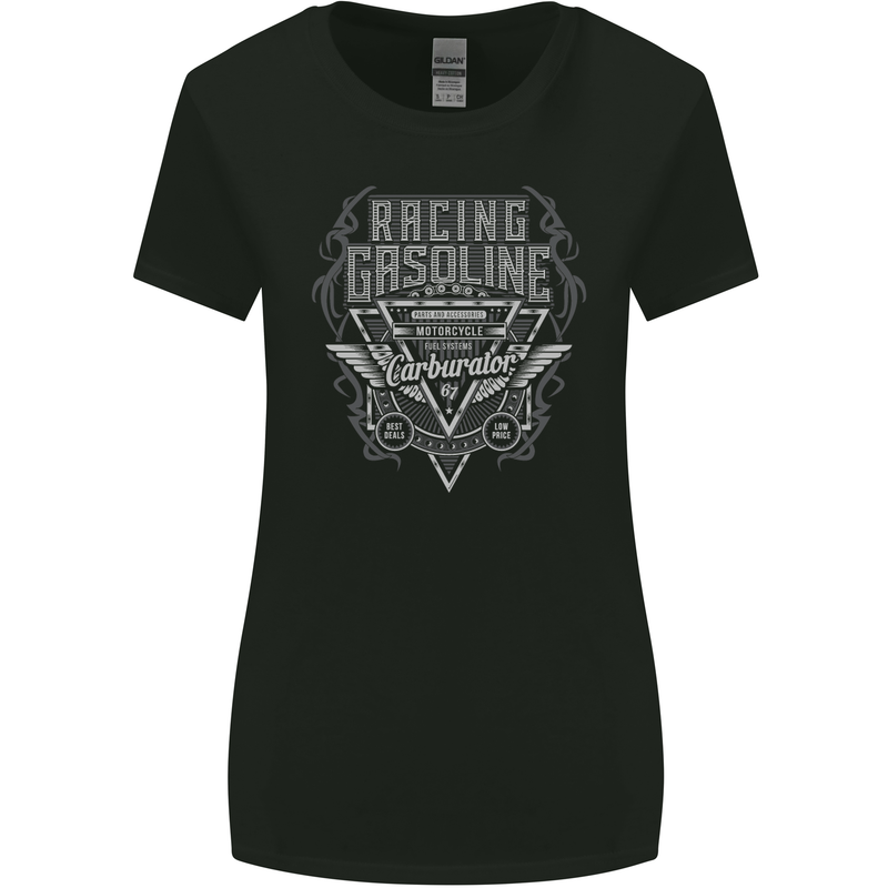 Racing Gasoline Motorbike Motorcycle Womens Wider Cut T-Shirt Black