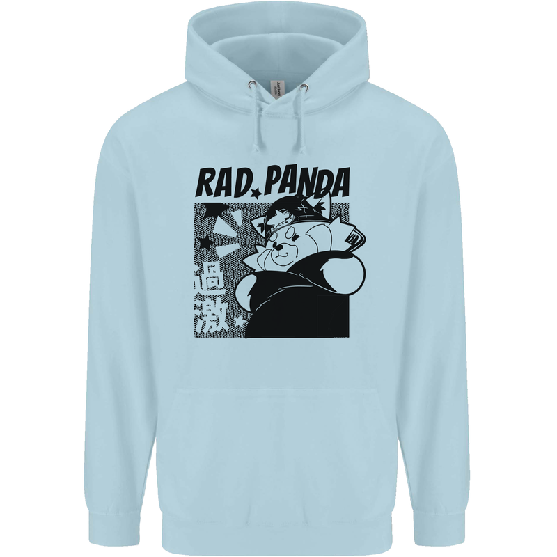 Rad Red Panda Japanese Cool Mens 80% Cotton Hoodie Light Blue