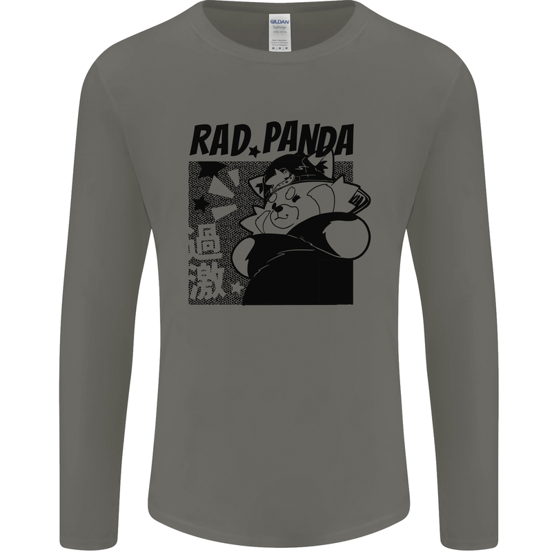 Rad Red Panda Japanese Cool Mens Long Sleeve T-Shirt Charcoal