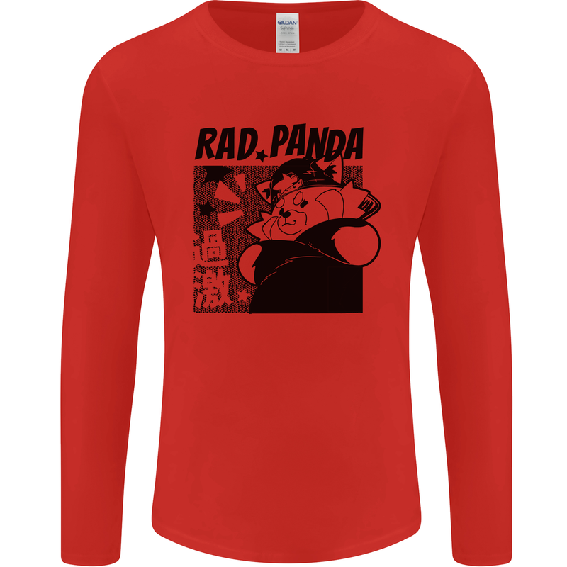 Rad Red Panda Japanese Cool Mens Long Sleeve T-Shirt Red