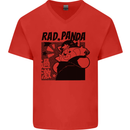 Rad Red Panda Japanese Cool Mens V-Neck Cotton T-Shirt Red