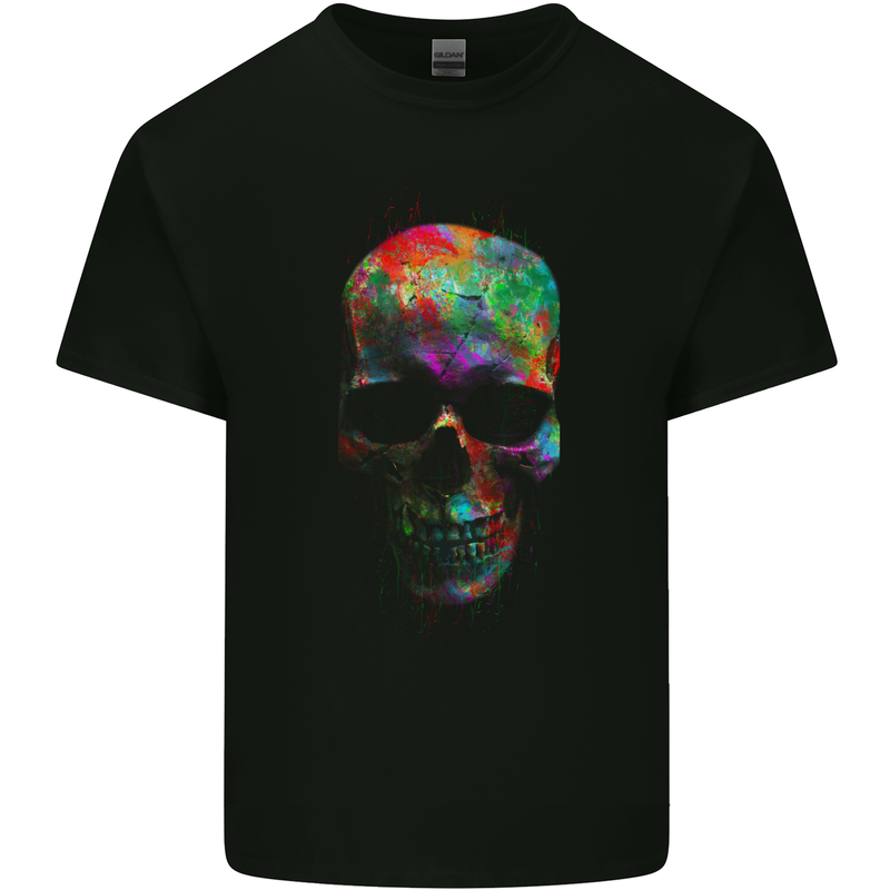 Radiantly Coloured Skull Mens Cotton T-Shirt Tee Top Black