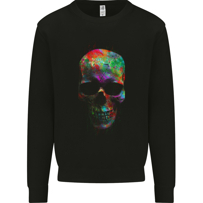 Radiantly Coloured Skull Mens Sweatshirt Jumper Black