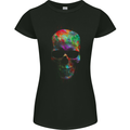 Radiantly Coloured Skull Womens Petite Cut T-Shirt Black