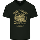 Railway Train Trainspotter Trianspotting Mens V-Neck Cotton T-Shirt Black