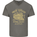 Railway Train Trainspotter Trianspotting Mens V-Neck Cotton T-Shirt Charcoal