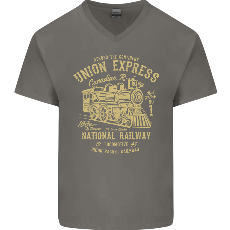 Railway Train Trainspotter Trianspotting Mens V-Neck Cotton T-Shirt Charcoal