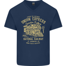 Railway Train Trainspotter Trianspotting Mens V-Neck Cotton T-Shirt Navy Blue