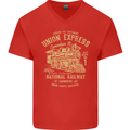 Railway Train Trainspotter Trianspotting Mens V-Neck Cotton T-Shirt Red