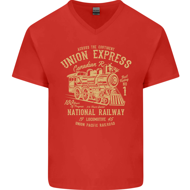 Railway Train Trainspotter Trianspotting Mens V-Neck Cotton T-Shirt Red
