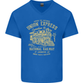 Railway Train Trainspotter Trianspotting Mens V-Neck Cotton T-Shirt Royal Blue