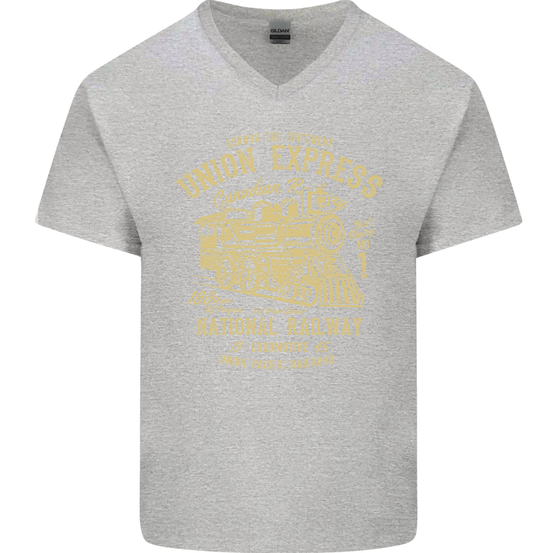 Railway Train Trainspotter Trianspotting Mens V-Neck Cotton T-Shirt Sports Grey