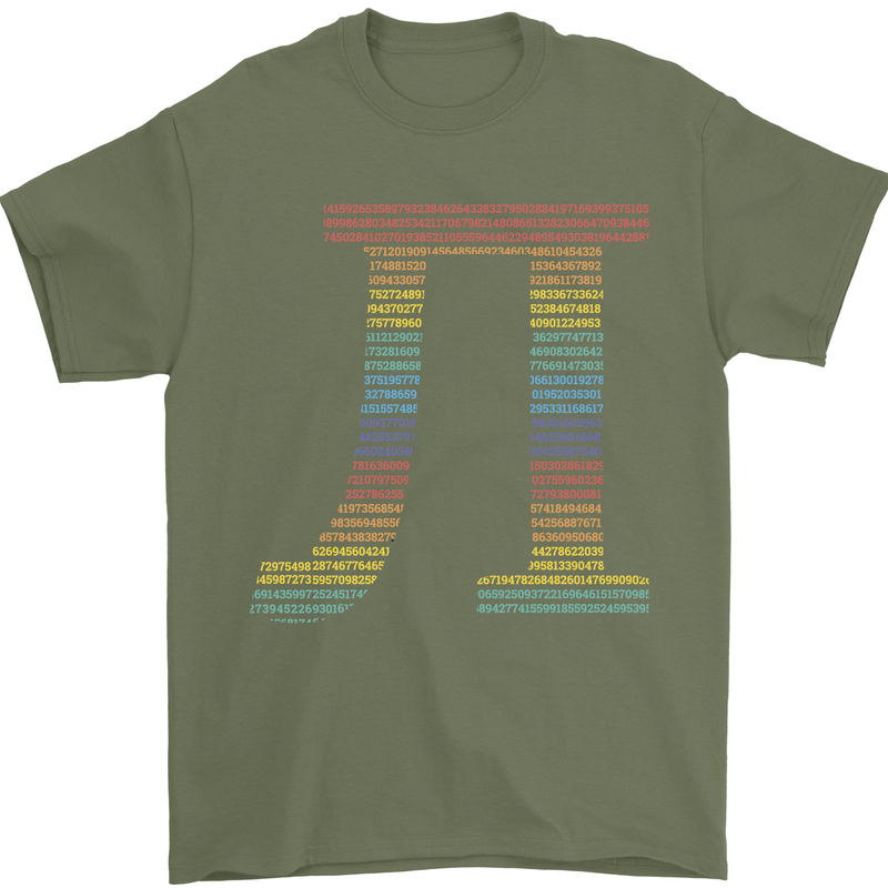 Rainbow Pie Day Maths Mathematics LGBT Mens T-Shirt 100% Cotton Military Green