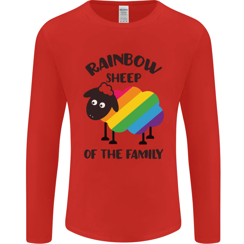 Rainbow Sheep Funny Gay Pride Day LGBT Mens Long Sleeve T-Shirt Red
