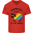 Rainbow Sheep Funny Gay Pride Day LGBT Mens V-Neck Cotton T-Shirt Red