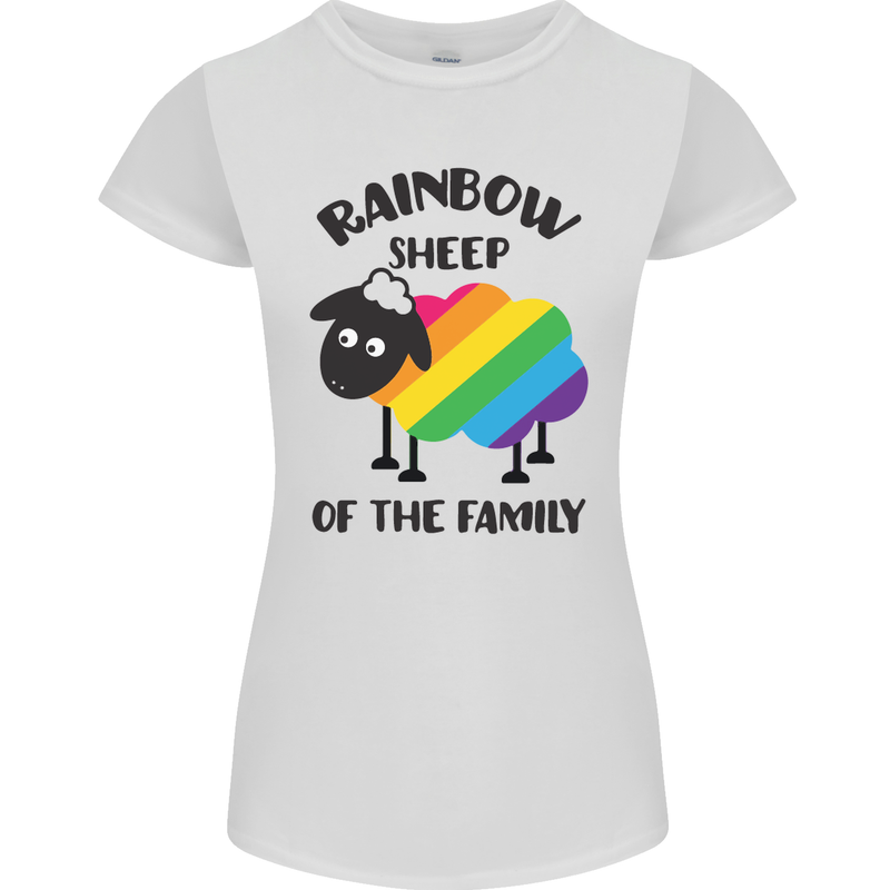 Rainbow Sheep Funny Gay Pride Day LGBT Womens Petite Cut T-Shirt White