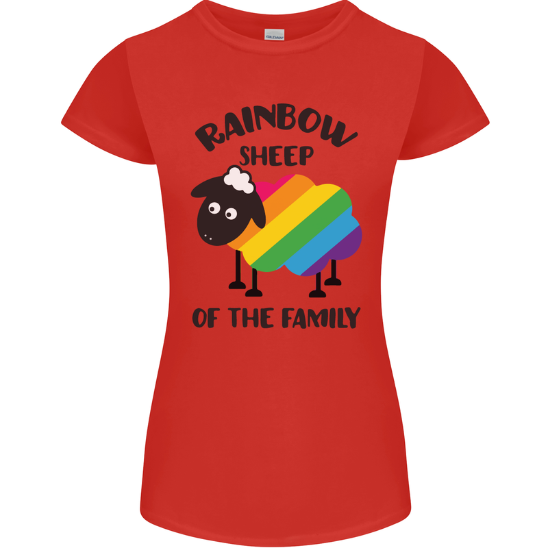 Rainbow Sheep Funny LGBT Gay Pride Day Womens Petite Cut T-Shirt Red