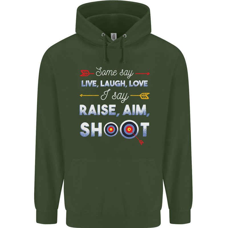 Raise Aim Shoot Funny Archery Archer Childrens Kids Hoodie Forest Green