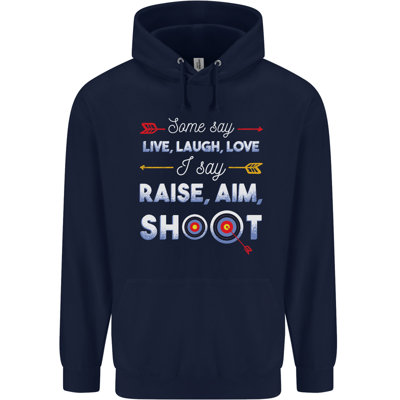 Raise Aim Shoot Funny Archery Archer Childrens Kids Hoodie Navy Blue