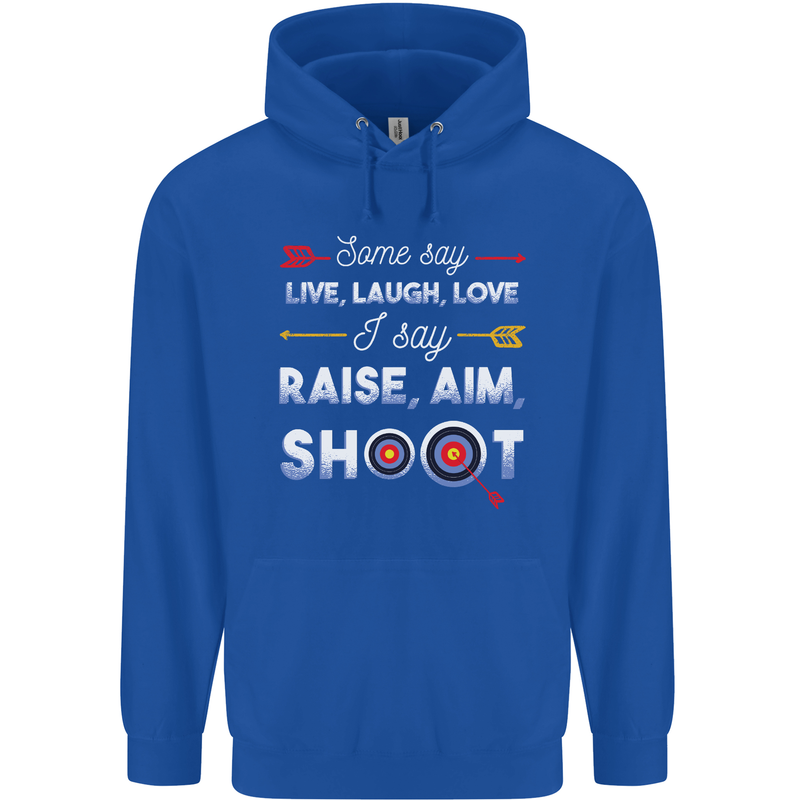 Raise Aim Shoot Funny Archery Archer Mens 80% Cotton Hoodie Royal Blue
