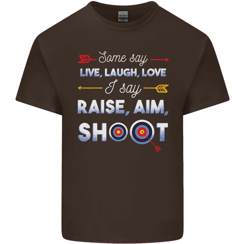 Raise Aim Shoot Funny Archery Archer Mens Cotton T-Shirt Tee Top Dark Chocolate