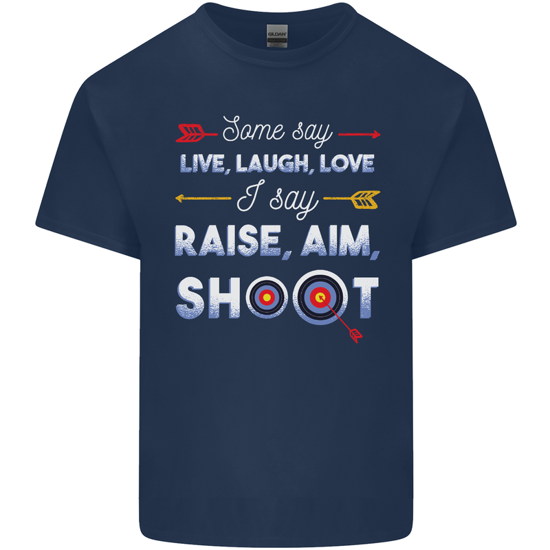 Raise Aim Shoot Funny Archery Archer Mens Cotton T-Shirt Tee Top Navy Blue