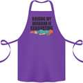 Raising My Husband Is Exhausting Cotton Apron 100% Organic Purple