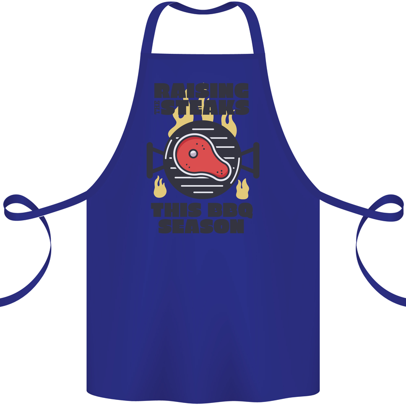 Raising the Steaks Funny BBQ Grill Cotton Apron 100% Organic Royal Blue