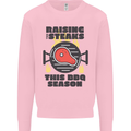 Raising the Steaks Funny BBQ Grill Kids Sweatshirt Jumper Light Pink