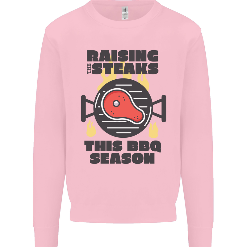 Raising the Steaks Funny BBQ Grill Kids Sweatshirt Jumper Light Pink